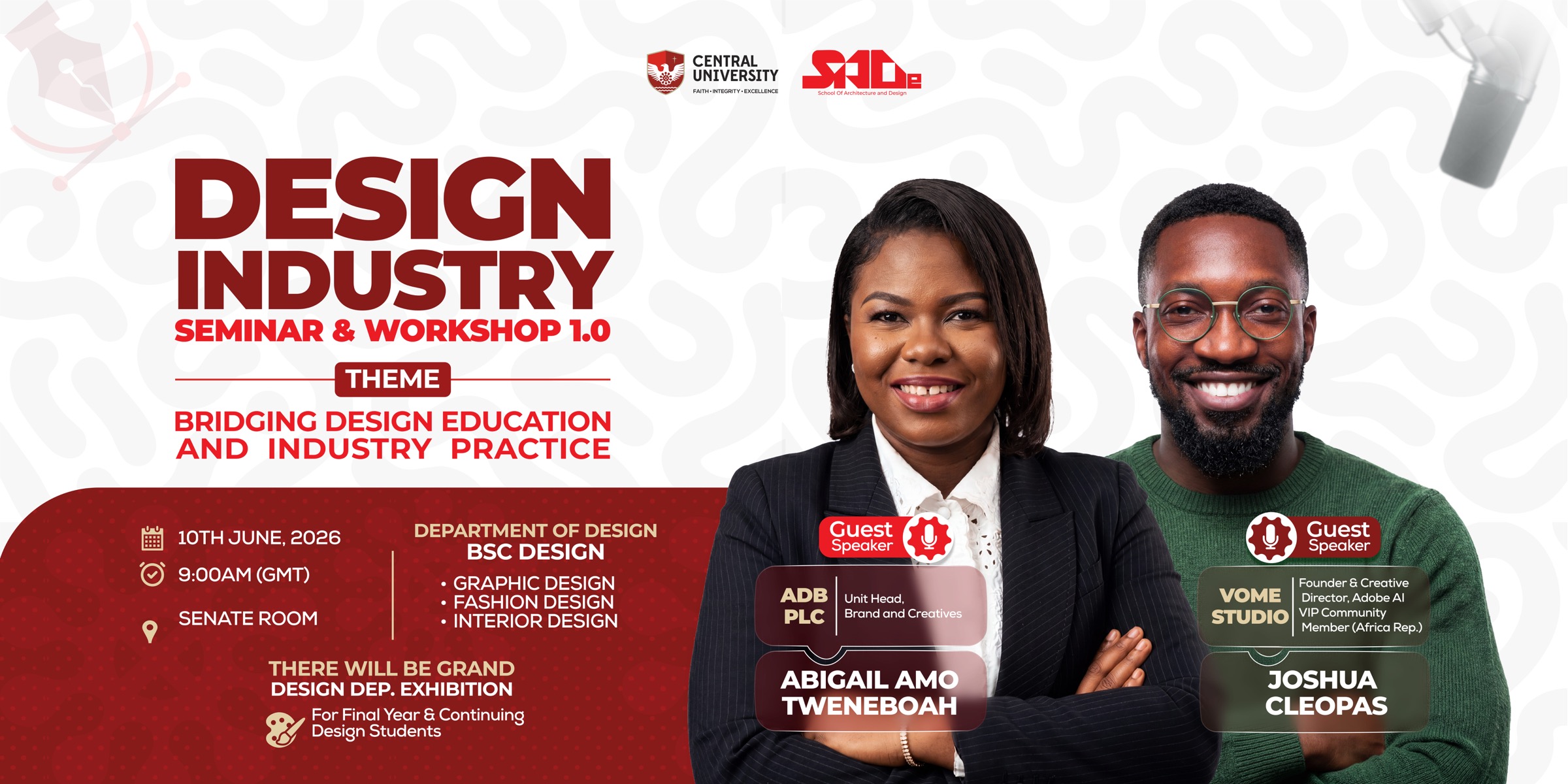 Design Industry Seminar & Workshop 1.0 backdrop — Central University Department of Design and SADe, themed Bridging Design Education and Industry Practice