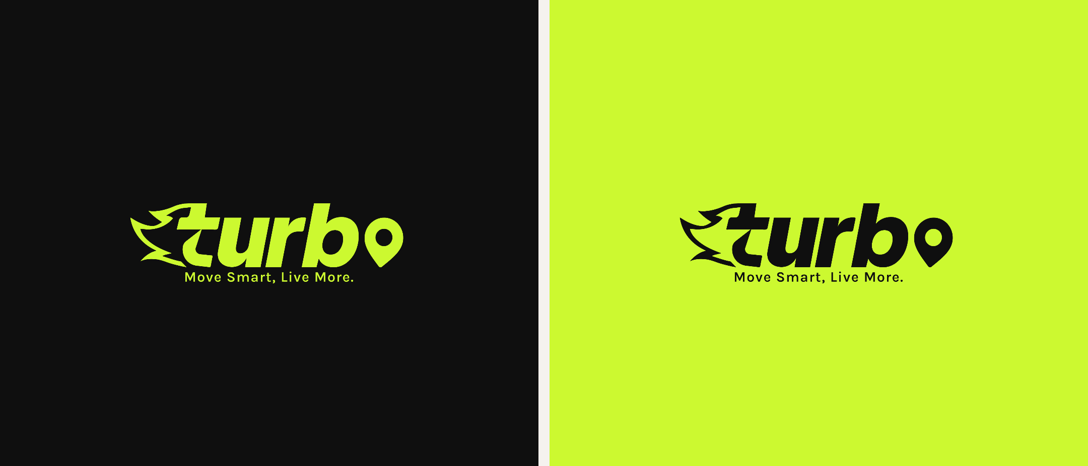 Turbo Ghana logo shown twice — lime green on a dark panel and dark on a lime green panel